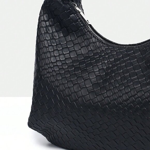 Black Casual Women's Leisure Faux Woven Leather Shoulder Bag - Picture 5 of 6